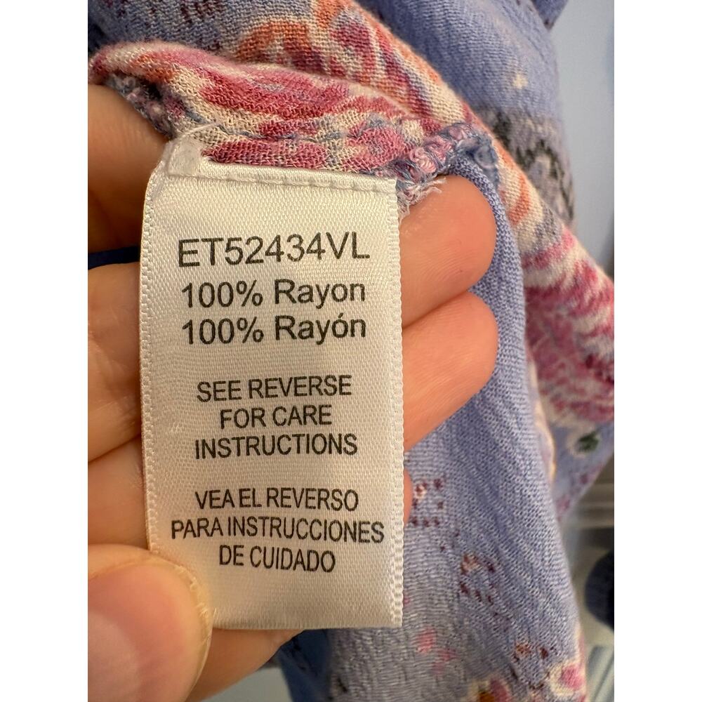 En Crème Lavender Floral Smocked Blouse Button Down Boho Peasant Top Size Small - Picture 4 of 4
